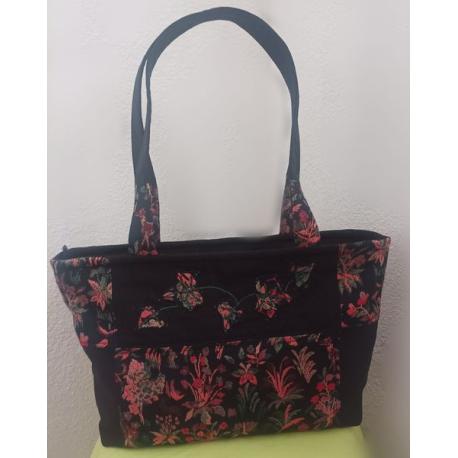 Sac fourre tout noir, motif patchwork