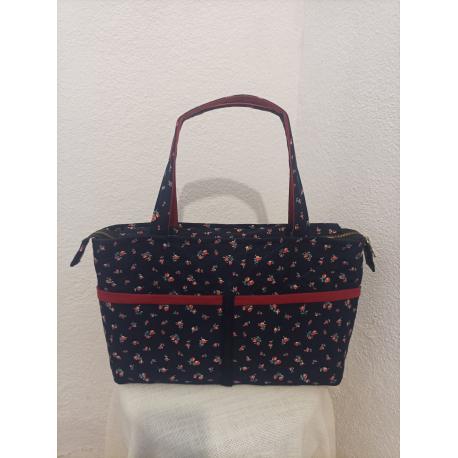 Sac fourre tout matelassé bleu et rouge